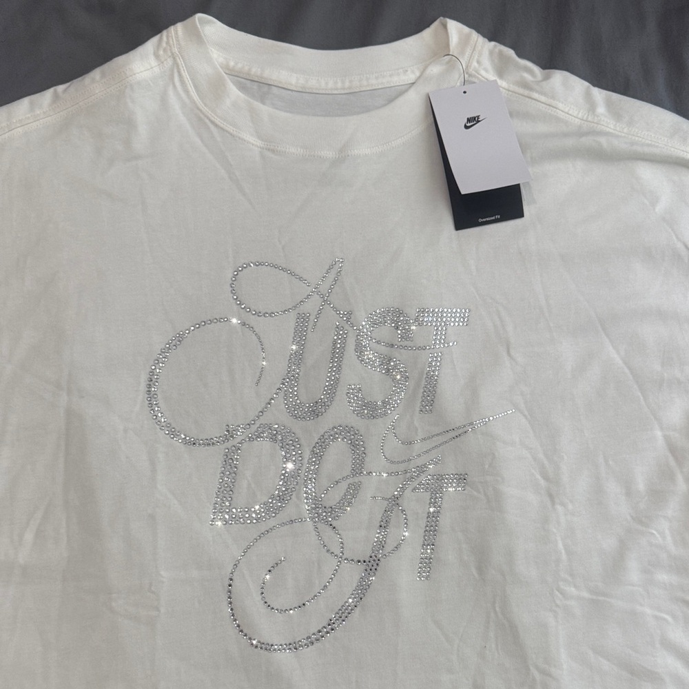 Nike White Tee with Rhinestone Script
